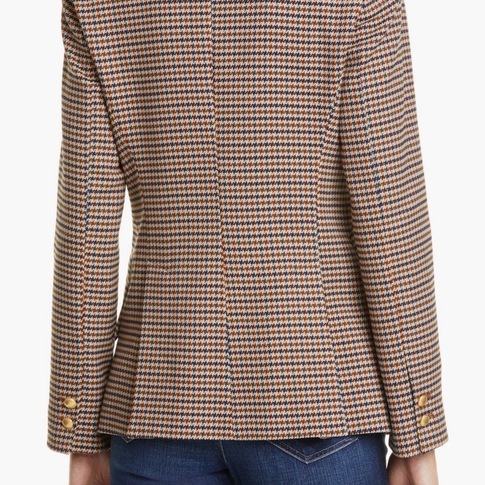 L'AGENCE Brown & Cream Houndstooth Single-Button Blazer - Picture 2 of 7